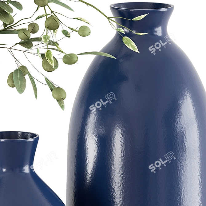  Serene Bliss: Green Branch in Blue Vase 3D model image 4