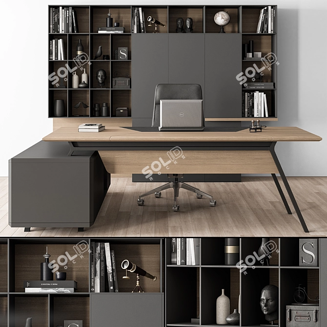 Wood and Black Manager Desk 3D model image 1
