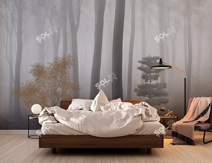 Forest Fresco Wallpaper - Custom Seamless Art 3D model image 2