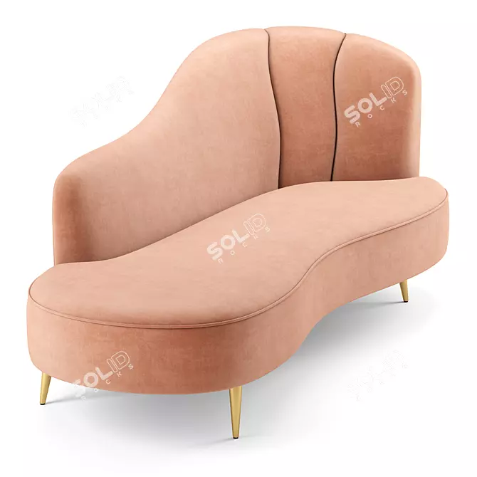 Elegant Peacock Velvet Chaise 3D model image 2