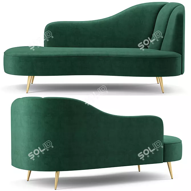 Elegant Peacock Velvet Chaise 3D model image 3