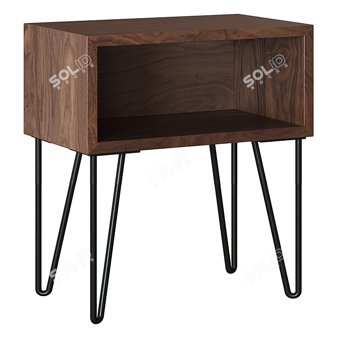 Vintage Bedside Table with Oak Veneer and Metal Legs 3D model image 3