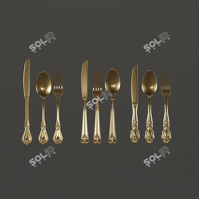 Golden Cutlery Set | 69.119 Polygons | 35.822 Vertices 3D model image 1