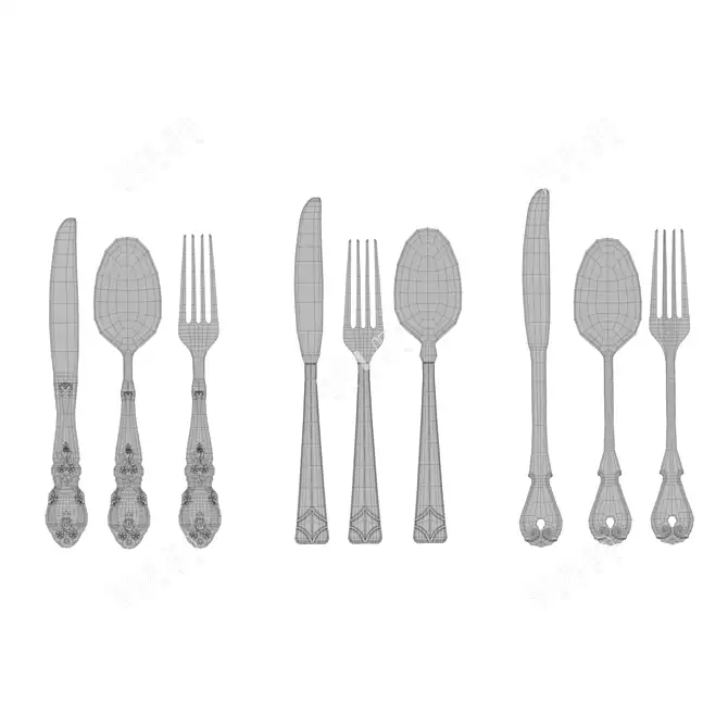 Golden Cutlery Set | 69.119 Polygons | 35.822 Vertices 3D model image 5