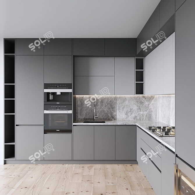 Deluxe Kitchen: Gas Hob, Oven, Coffee Machine, Wine Fridge 3D model image 2