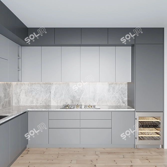 Deluxe Kitchen: Gas Hob, Oven, Coffee Machine, Wine Fridge 3D model image 3