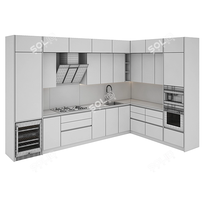 Premium Kitchen Set with Gas Hob, Oven, Coffee Machine, Wine Fridge & Sink 3D model image 5