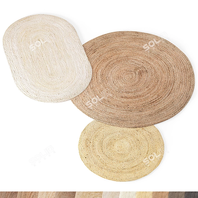 Jute Carpet Set: 3 Types, Different Colors 3D model image 8