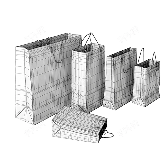 Multi-Sized Paper Bags Set 3D model image 6