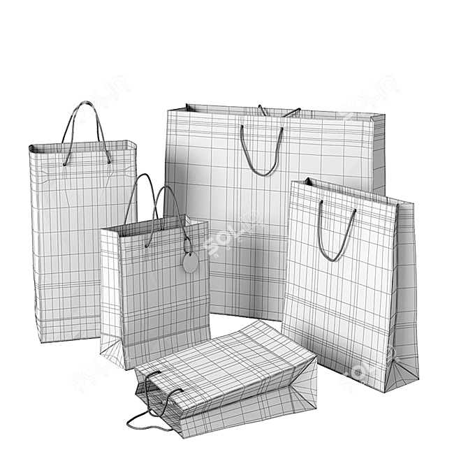 Multi-Sized Paper Bags Set 3D model image 7