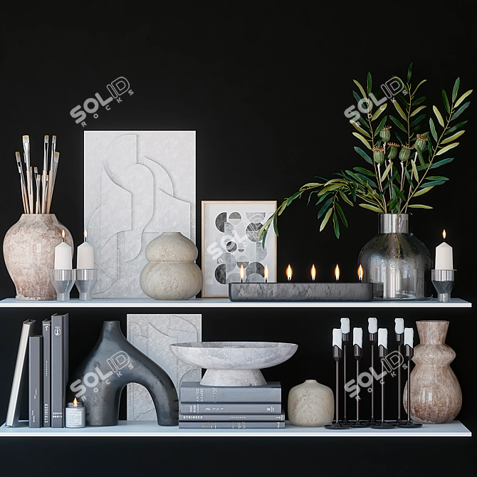 Decorative Shelf with Vases and Books 3D model image 1