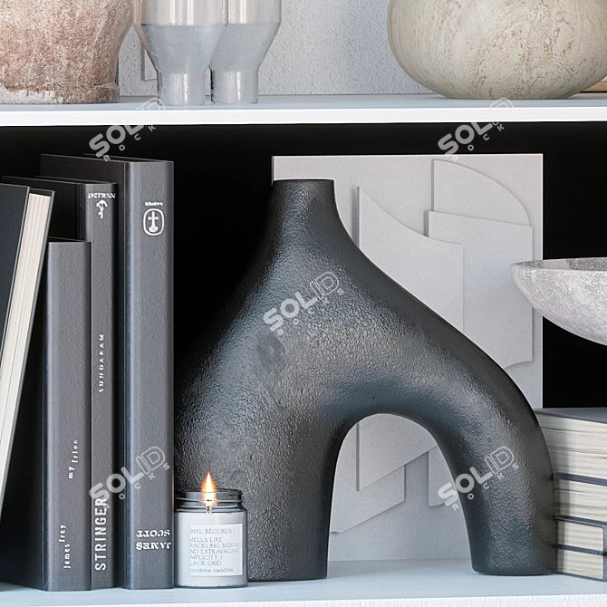 Decorative Shelf with Vases and Books 3D model image 4