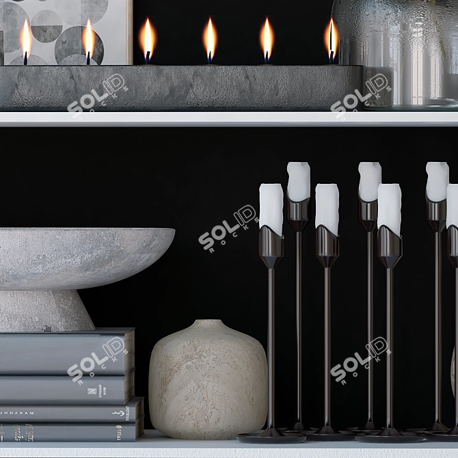 Decorative Shelf with Vases and Books 3D model image 5