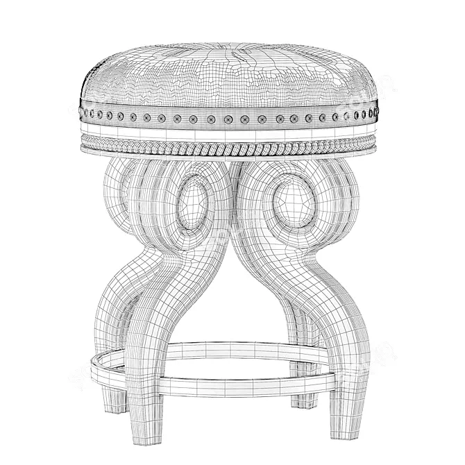 Vintage Cream Footstool - Elegant Antique Design 3D model image 4