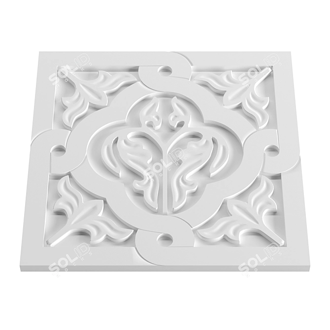 Samarkand Samani Palace Carved Gypsum Panel 3D model image 1