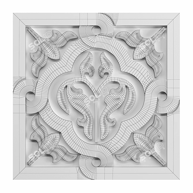 Samarkand Samani Palace Carved Gypsum Panel 3D model image 2