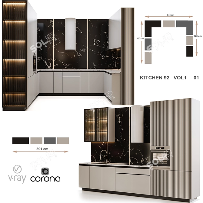 Adjustable Color Kitchen: Modern92Vol1 3D model image 1