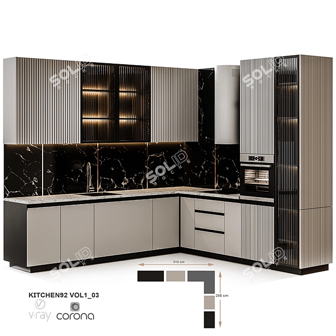 Adjustable Color Kitchen: Modern92Vol1 3D model image 9