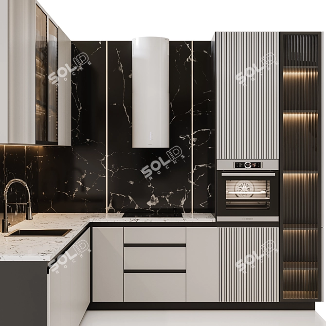 Modular Kitchen Unit - Modern Design 3D model image 2