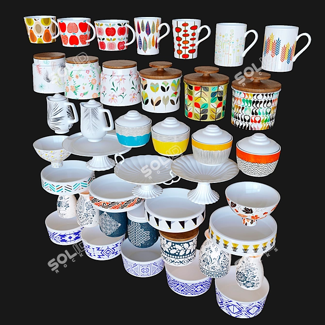 Lowpoly Tableware Set 3D model image 2