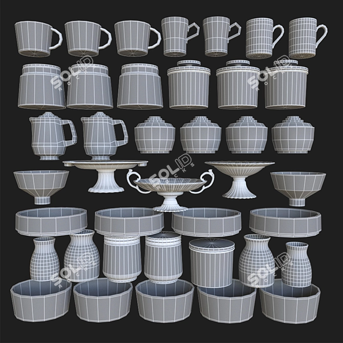 Lowpoly Tableware Set 3D model image 5