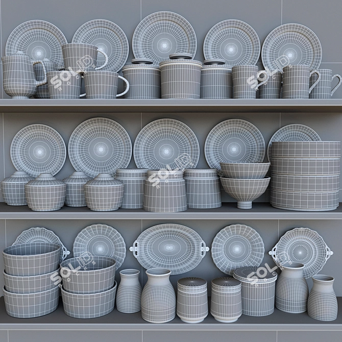 Lowpoly Tableware Set 3D model image 8