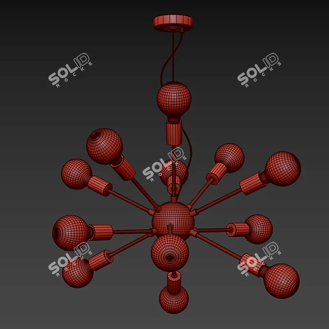 Stunning Sputnik Black & Gold Chandelier 3D model image 3