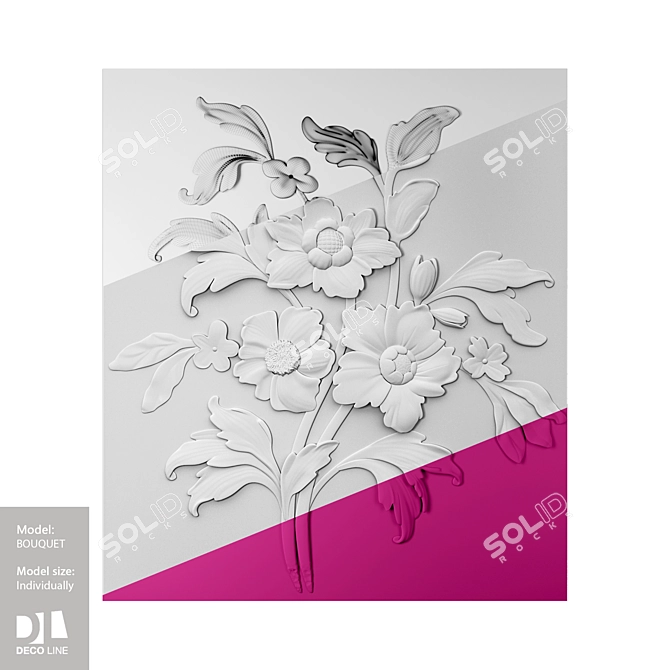 Baroque Bouquet Relief Panel 3D model image 1