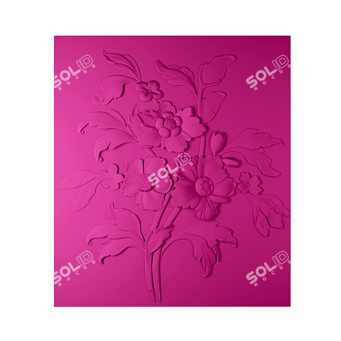 Baroque Bouquet Relief Panel 3D model image 3