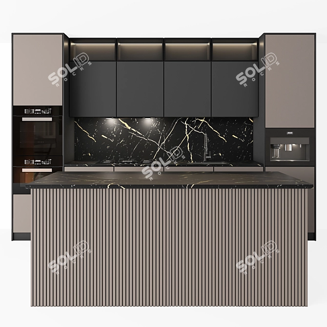 Modern Black & Beige Kitchen Set 3D model image 6