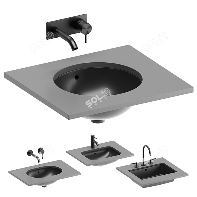 Sleek Undercounter Washbasin Set 3D model image 8