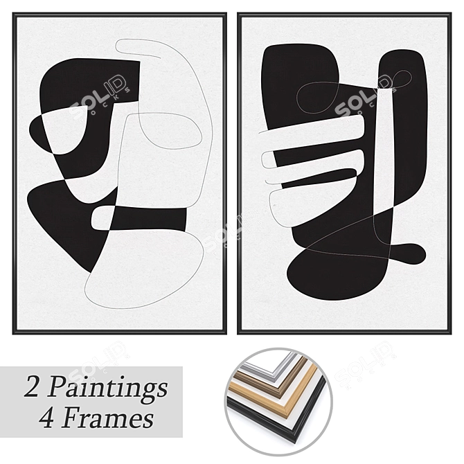 Abstract Art Set: 2 Paintings, 4 Frame Options 3D model image 1