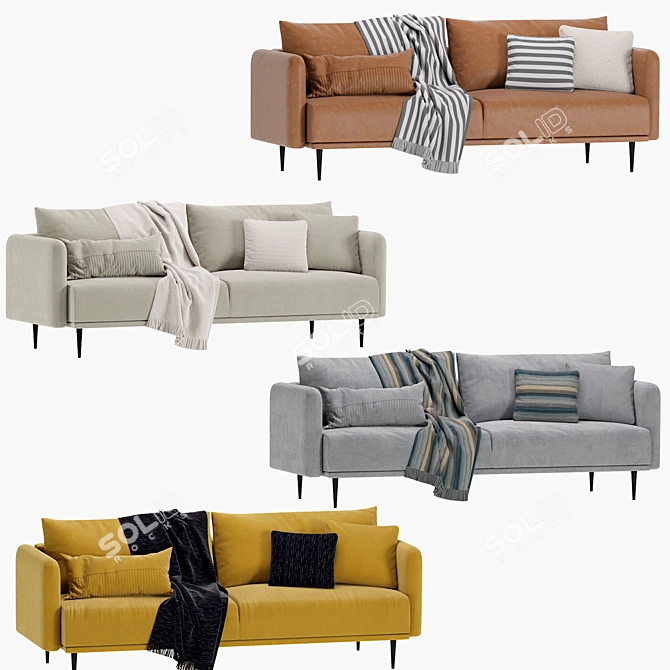 Elegant Emerald Velvet Sofa: Sayle Barhat 3D model image 6