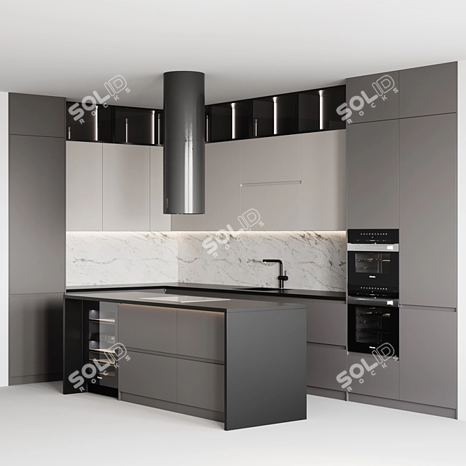 Sleek Modern Kitchen Set 005 3D model image 2