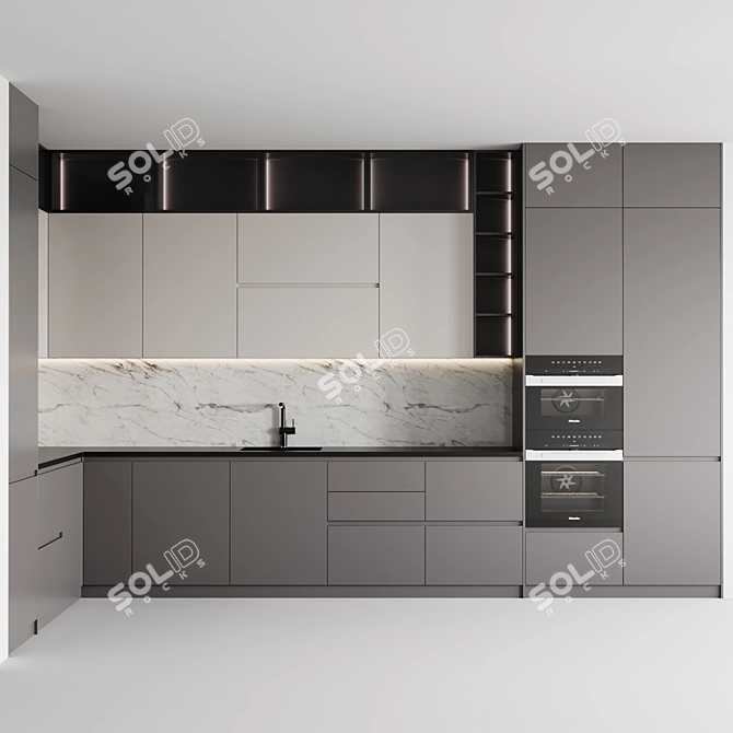 Sleek Modern Kitchen Set 005 3D model image 3