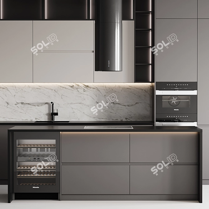 Sleek Modern Kitchen Set 005 3D model image 4