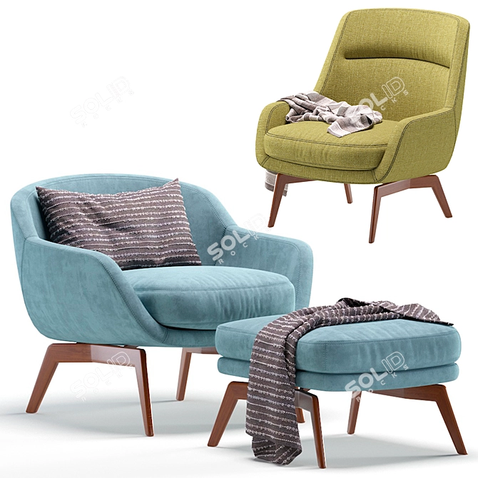 Modern Minotti BELT Armchair: 2 Set, 6 Colors 3D model image 2