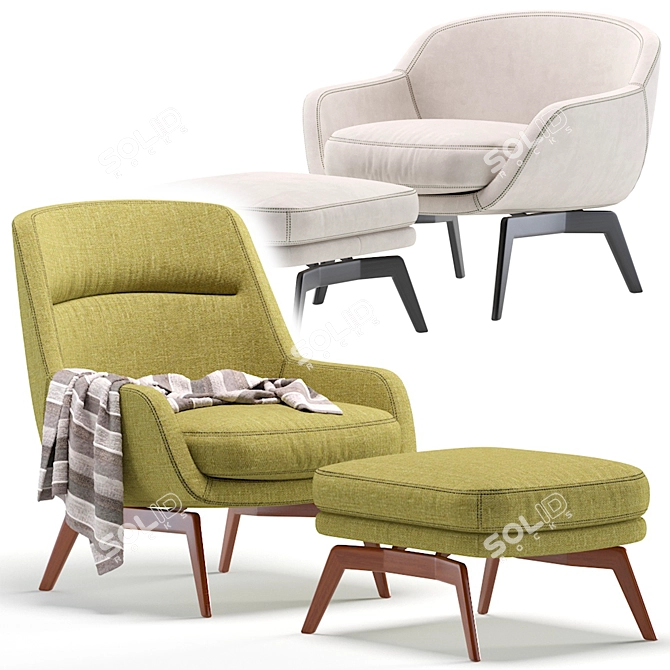 Modern Minotti BELT Armchair: 2 Set, 6 Colors 3D model image 4