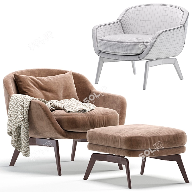 Modern Minotti BELT Armchair: 2 Set, 6 Colors 3D model image 7