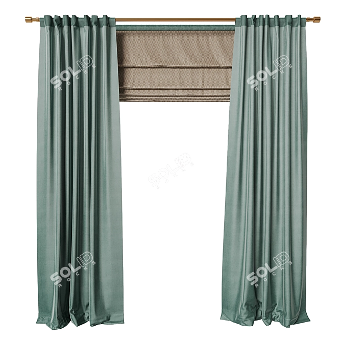 Satin Gradient Curtains with Roman Blinds 3D model image 1