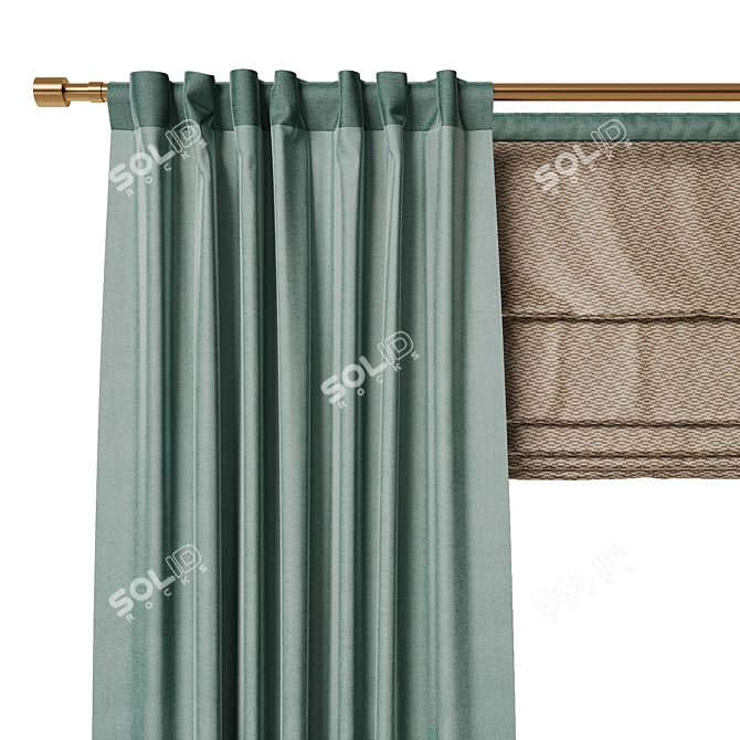 Satin Gradient Curtains with Roman Blinds 3D model image 2