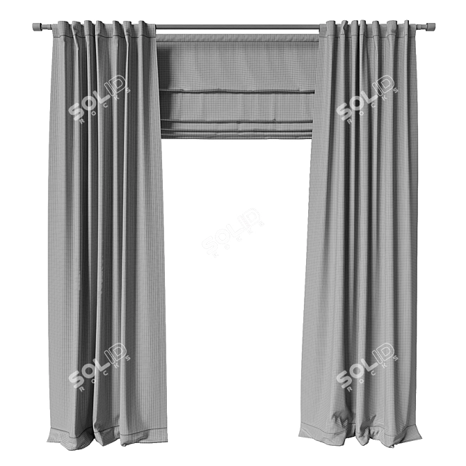 Satin Gradient Curtains with Roman Blinds 3D model image 5