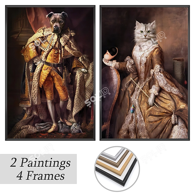 Elegant Art Set: 2 Paintings & 4 Frame Options 3D model image 1