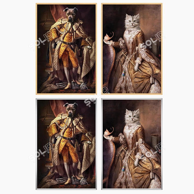 Elegant Art Set: 2 Paintings & 4 Frame Options 3D model image 3