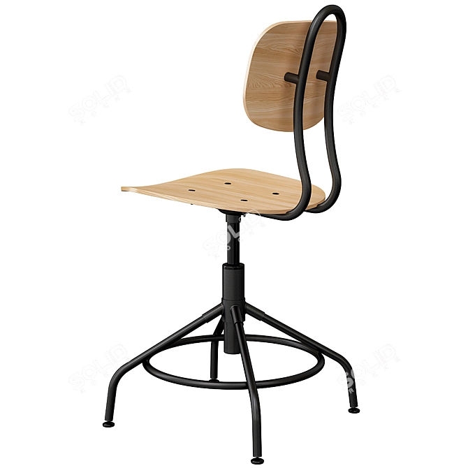 Modern Pine and Black Ergonomic Desk Chair 3D model image 2