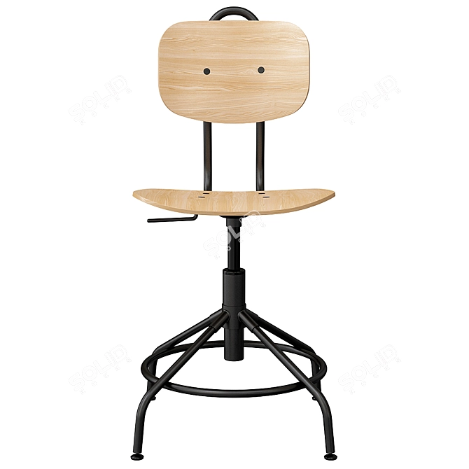 Modern Pine and Black Ergonomic Desk Chair 3D model image 3