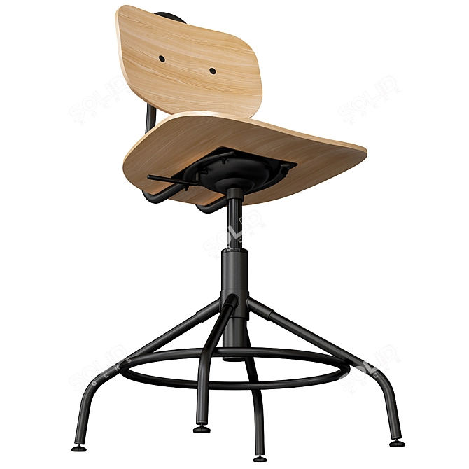 Modern Pine and Black Ergonomic Desk Chair 3D model image 4
