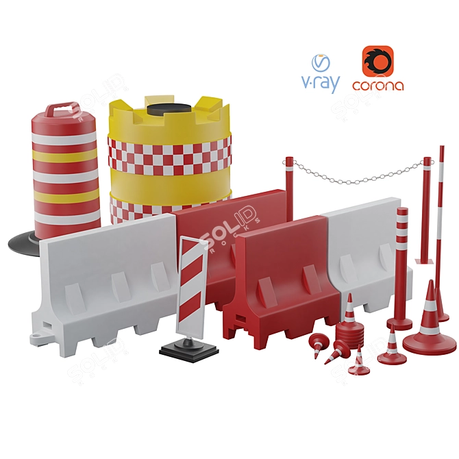 Road Barrier Set: Cones, Buffers, and More 3D model image 1