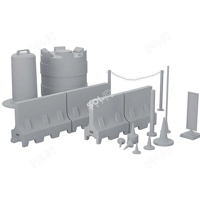 Road Barrier Set: Cones, Buffers, and More 3D model image 3