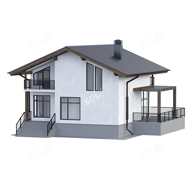 Modern Two-Storey House with Terrace 3D model image 1